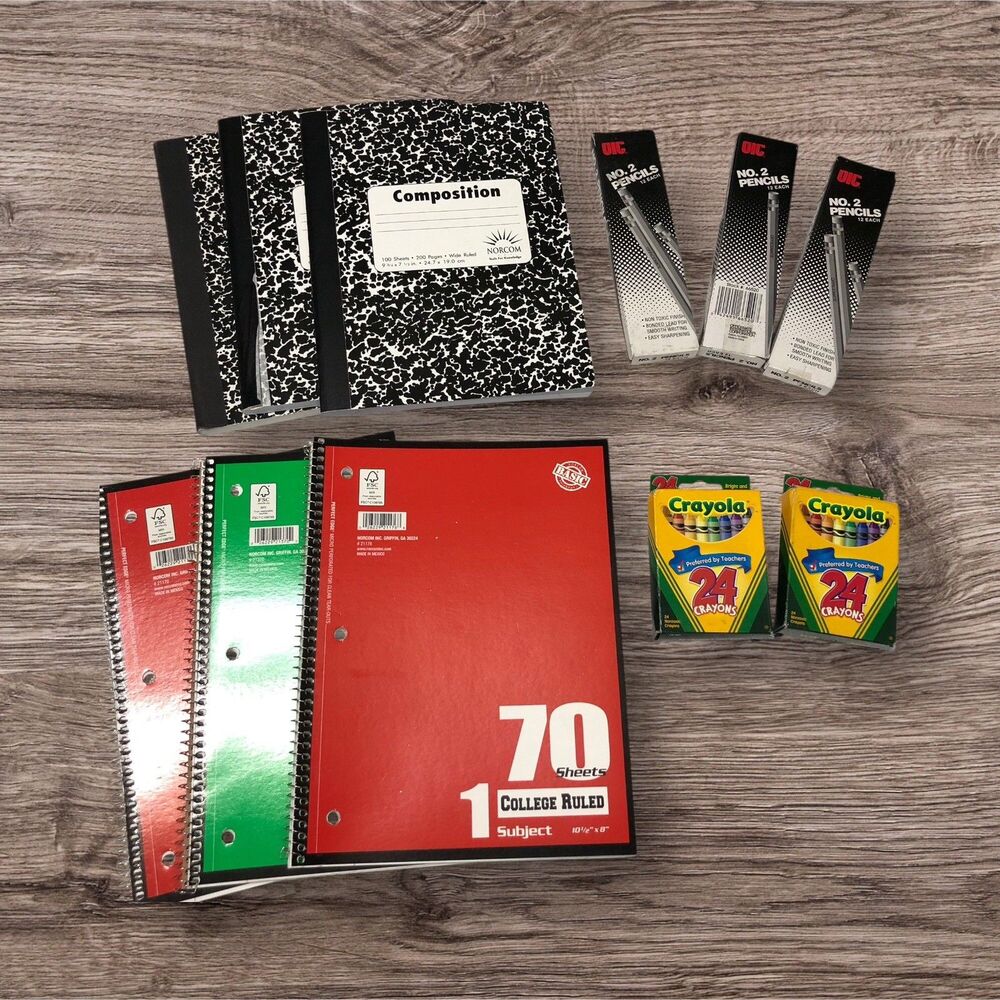 Back to School Essentials Supplies Bundle Kit Notebooks Crayons Pencils Home